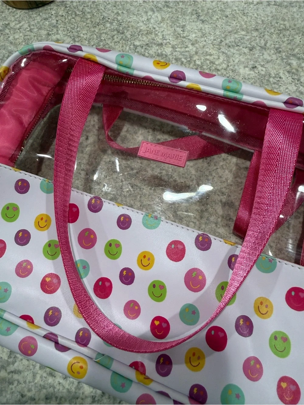 Jane Marie Smiley Face Cosmetic Travel Bag 2 Piece Set NWT
